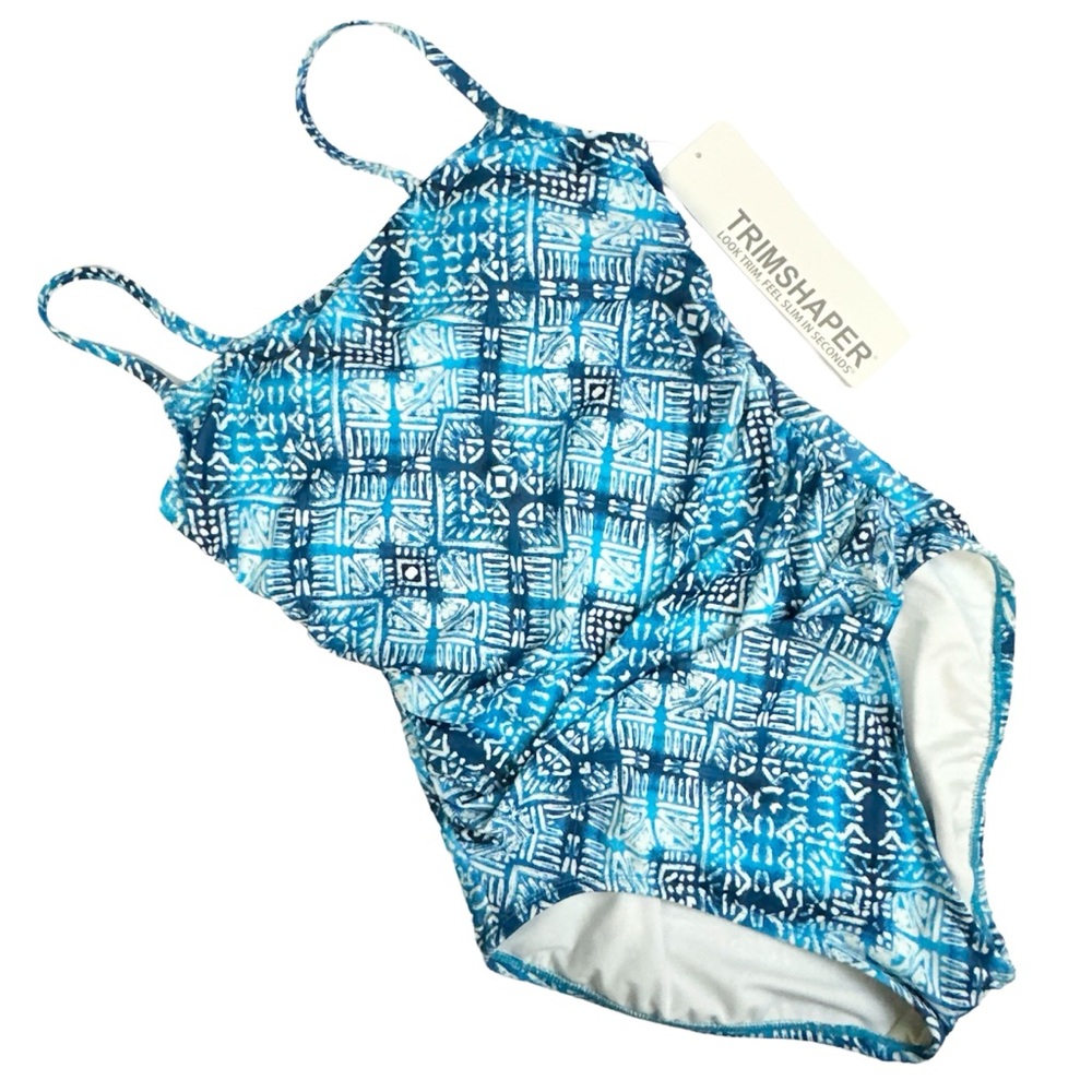 TrimShaper Blue Tribal Abstract One Piece Womens Swimsuit Size 8